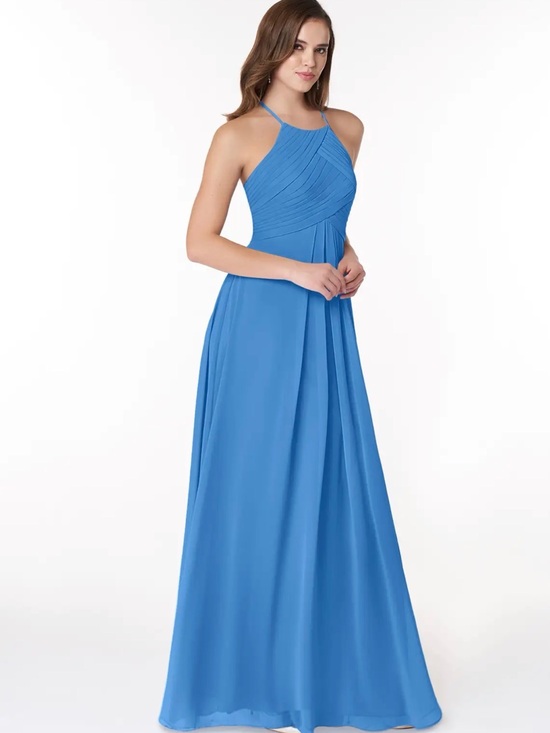 Azazie Dresses & Skirts - Azazie Blue chiffon maxi dress with open back and halter neck